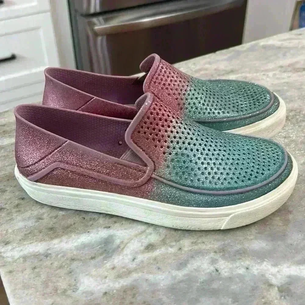 Crocs Girls CitiLane Roka Glitter pink/blue youths slip on shoes size J5 - Picture 2 of 11